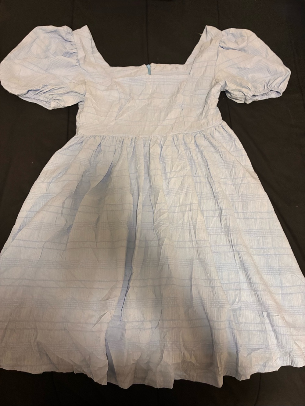 Light Blue Puff-Sleeve Midi Dress